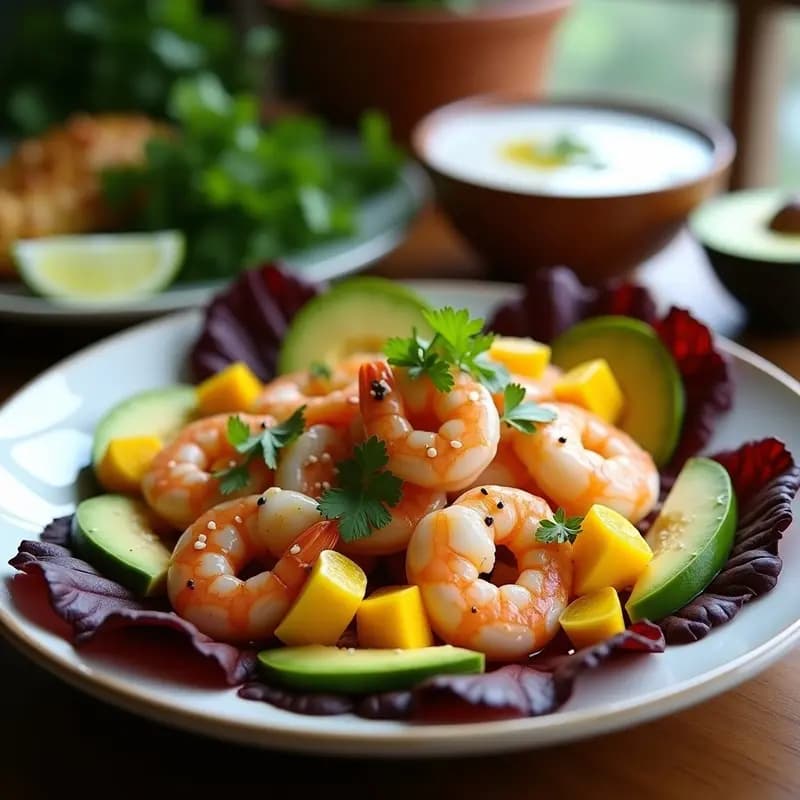 Ceviche de Gambas con Mango y Aguacate: Receta Ecuatoriana con Leche de Tigre de Naranja