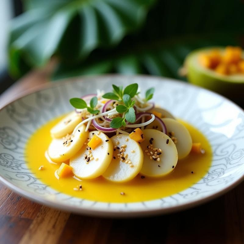 Ceviche de Heart of Palm con Leche de Tigre de Maracuyá y Lulo: Receta Vegana Amazonense