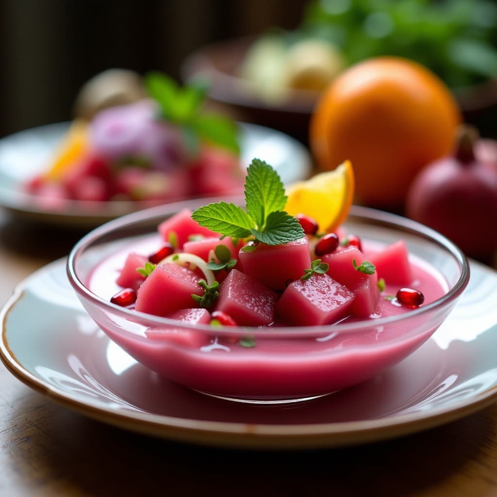 Ceviche de Higo Chumbo y Leche de Tigre Rosa: Receta Mexicana Vegana con Betabel y Jengibre