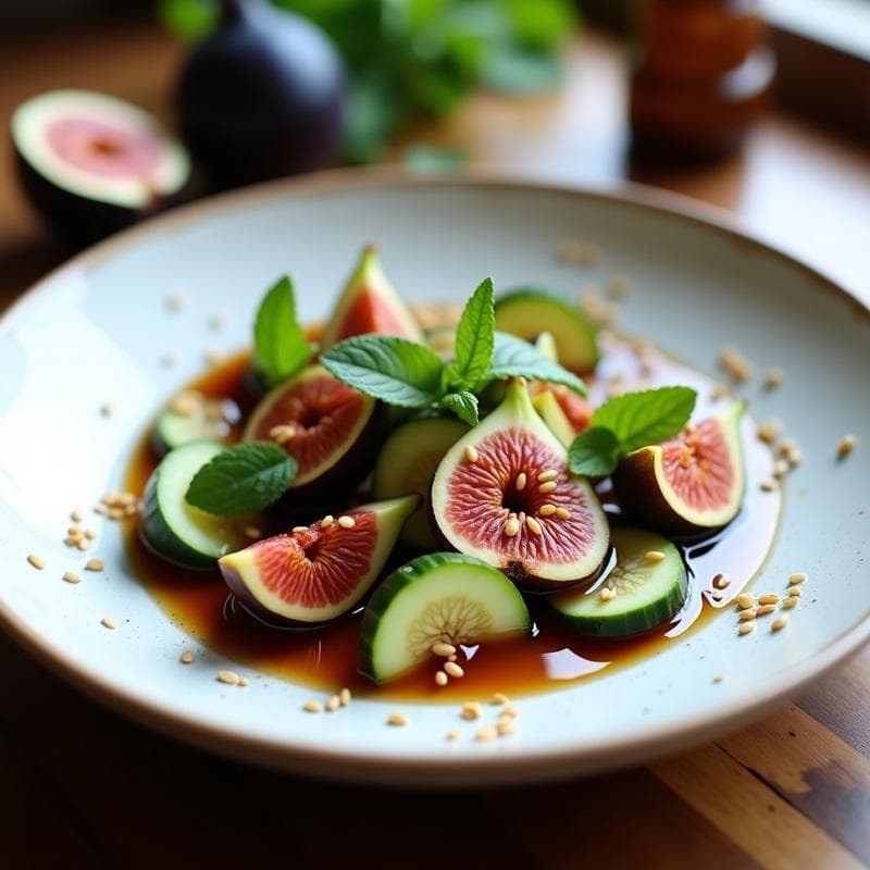 Ceviche de Higos y Pepino con Vinagreta de Vinagre de Módena: Receta estaciónal Vegana en 10 Minutos