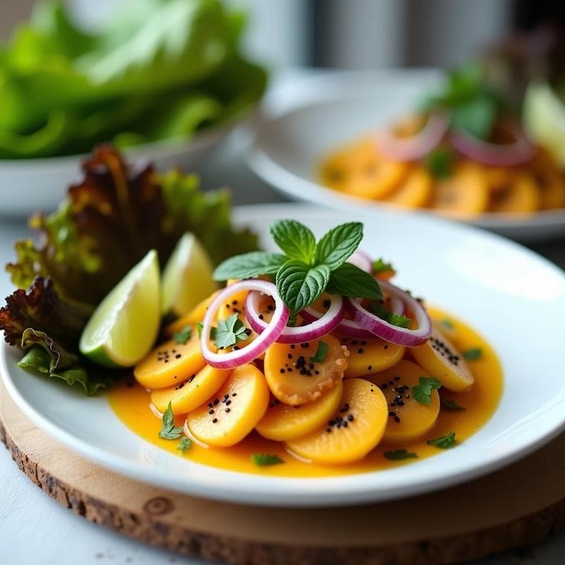Ceviche de Hongo King Oyster con Leche de Tigre de Maracuyá: Receta Vegana y Tropical
