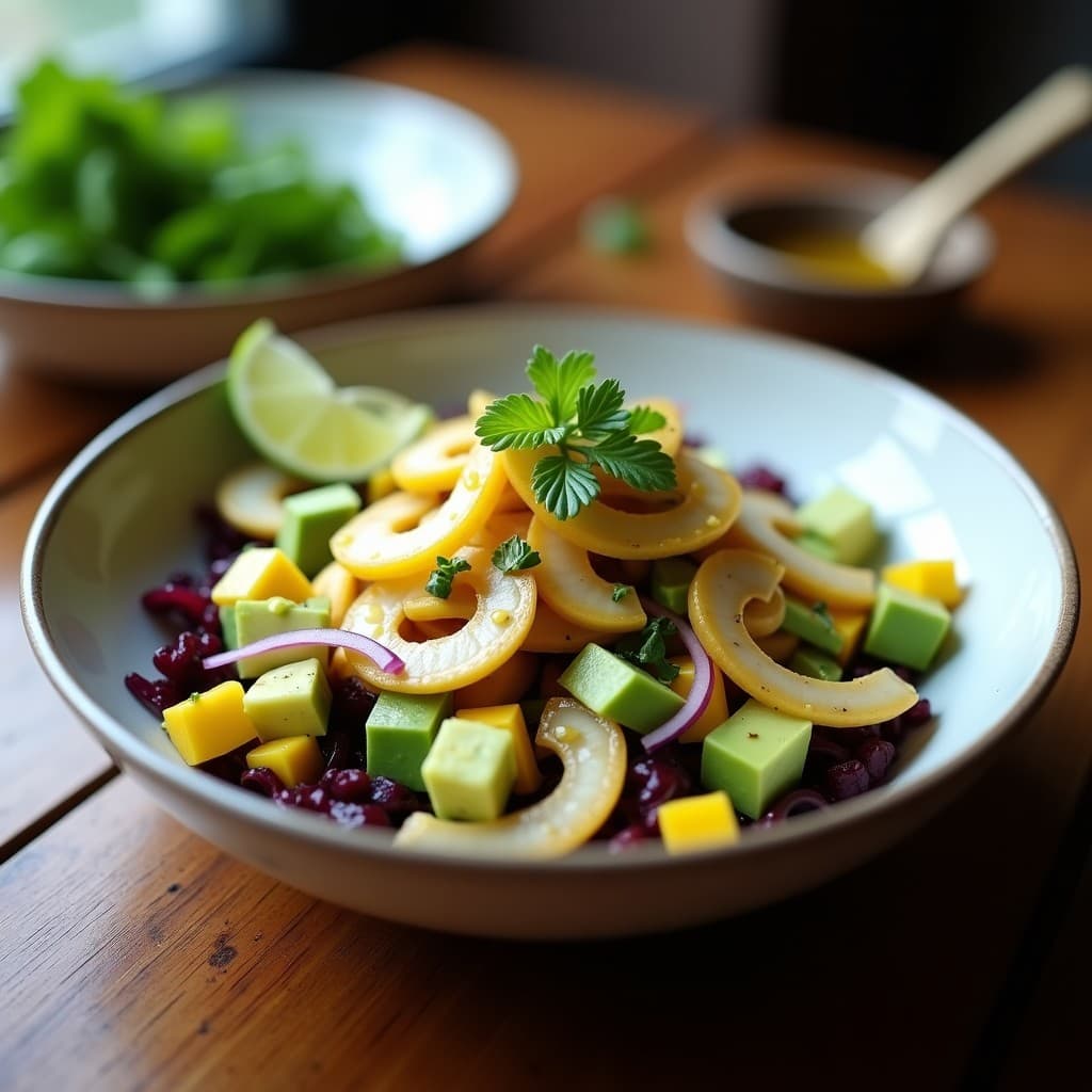 Ceviche de Hongos Ostra con Aguacate y Salsa de Maracuyá: Receta Vegana Peruana Sin Pescado