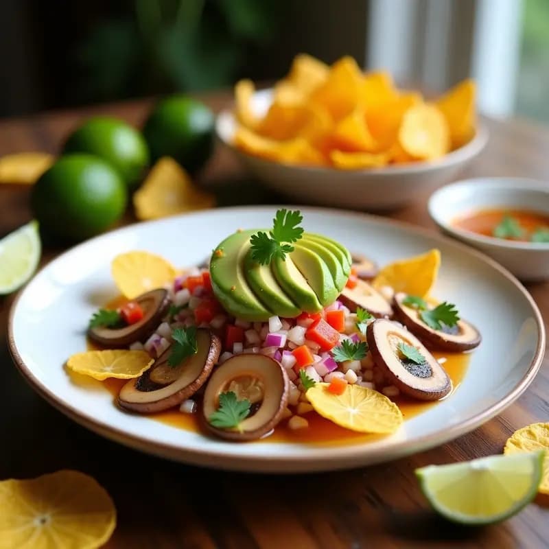 Ceviche de Hongos Ostra con Ceviche Mix y Chifles: Receta Ecuatoriana Vegana y Sin Cocción