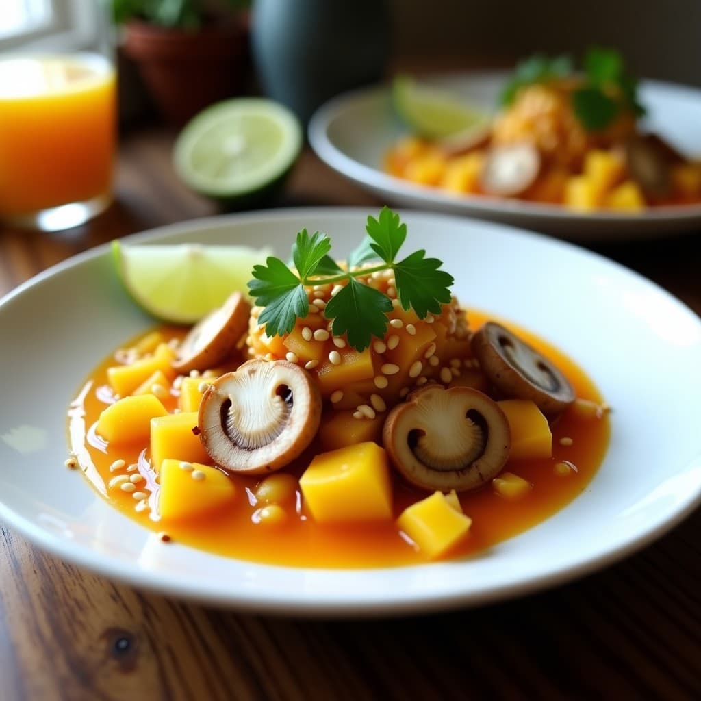 Ceviche de Hongos Ostra con Salsa de Mango y Chile de Árbol: Receta Vegana y Crudivegana