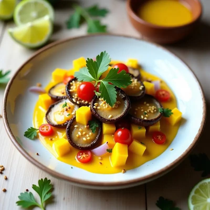 Ceviche de Hongos Portobello y Mango: Receta Peruana Crudivegana con Ají Amarillo