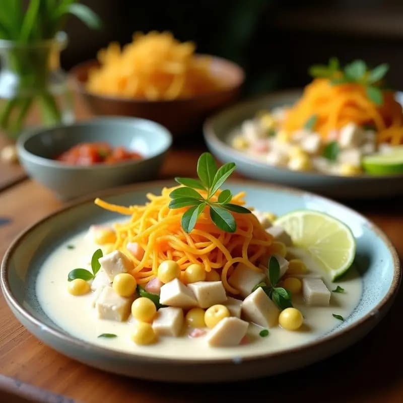 Ceviche de Jackfruit en Leche de Coco y Lima con Crujiente de Maíz Morado
