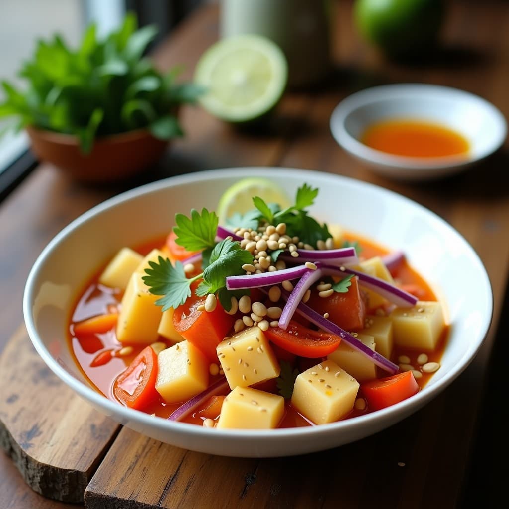 Ceviche de Jackfruit en Leche de Tigre de Tamarindo: Receta Vegana Peruana-Tailandesa Sin Cocción