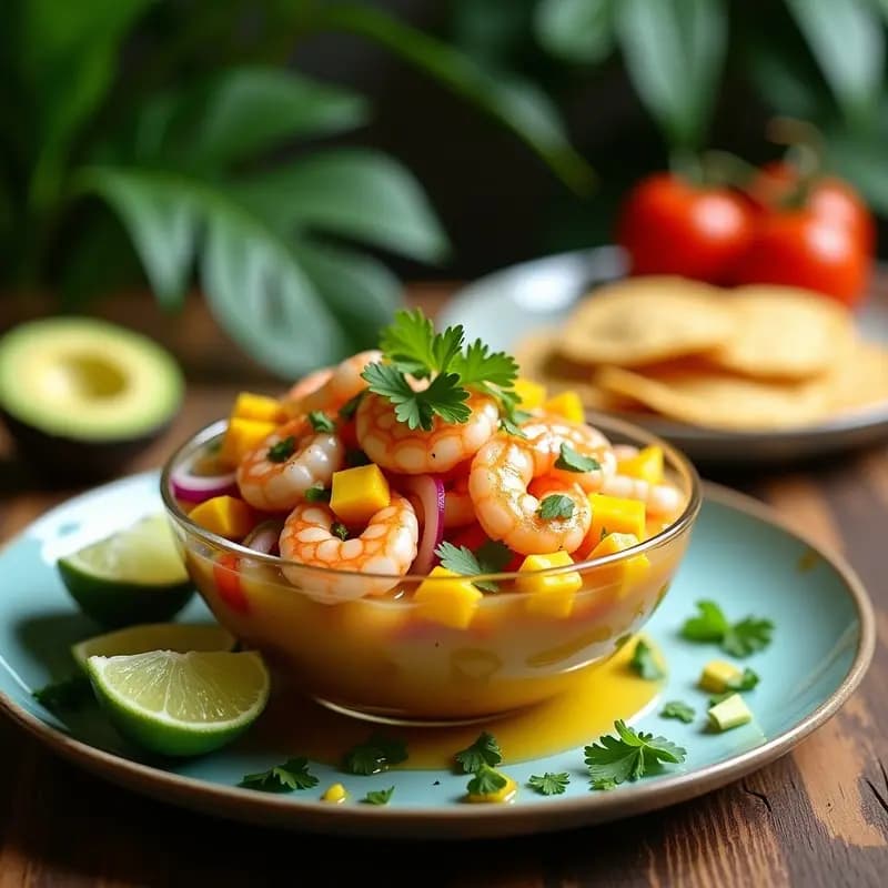 Ceviche de Langostinos con Aguacate y Mango: Receta Costarricense Fresca y Vibrante
