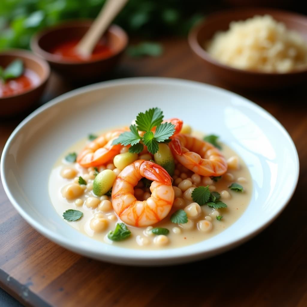 Ceviche de Langostinos con Leche de Tigre de Coco y Lima Kaffir: Entrante Peruano-Tailandés