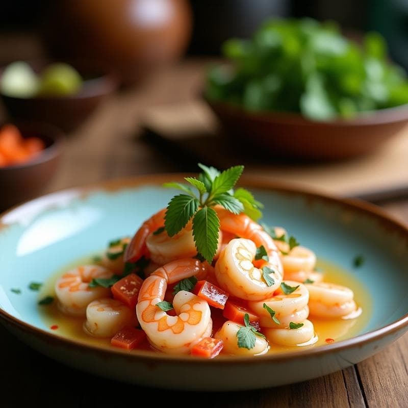Ceviche de Langostinos con Leche de Coco y Limón Kaffir: Receta Tailandesa Baja en Carbohidratos