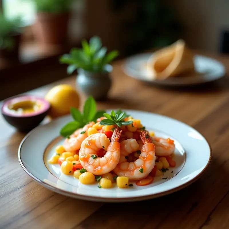 Ceviche de Langostinos con Leche de Coco y Maracuyá: Receta Ecuatoriana Keto y Sin Lactosa