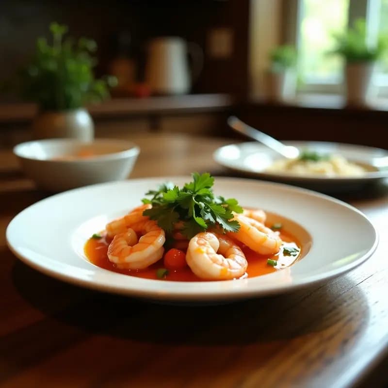Ceviche de Langostinos y Leche de Coco: Receta Peruana con Toque Tailandés y Cilantro