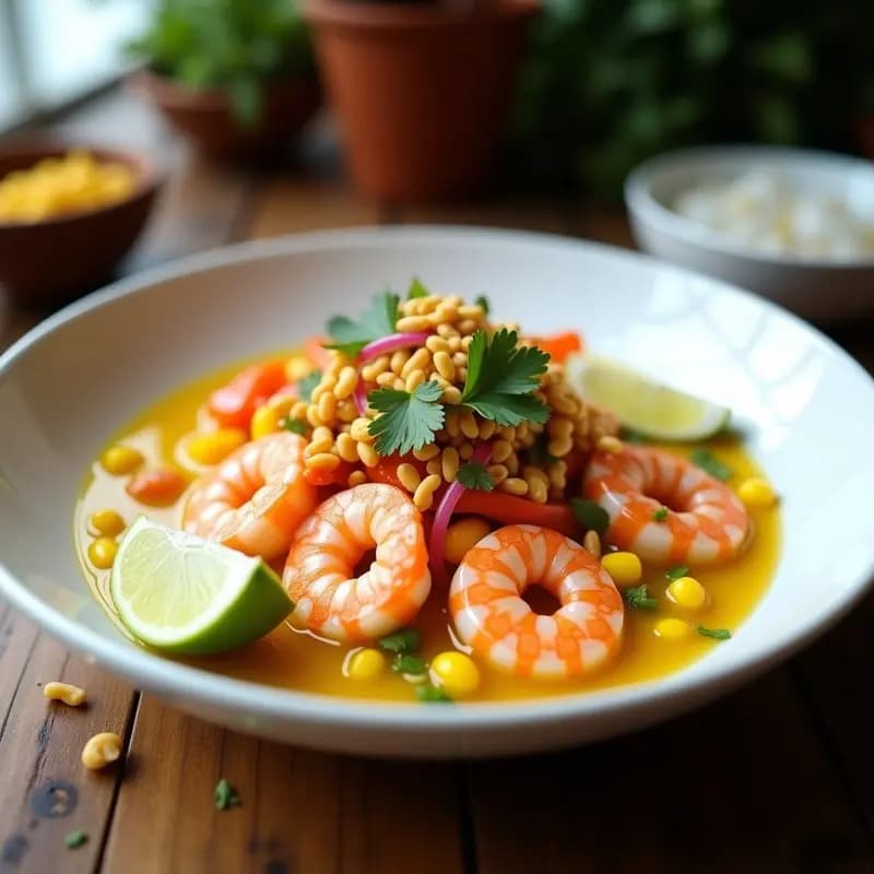 Ceiche de Langostinos con Leche de Tigre Cítrica y Cancha: Receta Peruana Vibrante y Sin Cocción