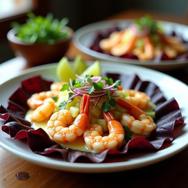 Ceviche de Langostinos con Leche de Tigre de Guanábana: Receta Peruana Gourmet Sin Cocción