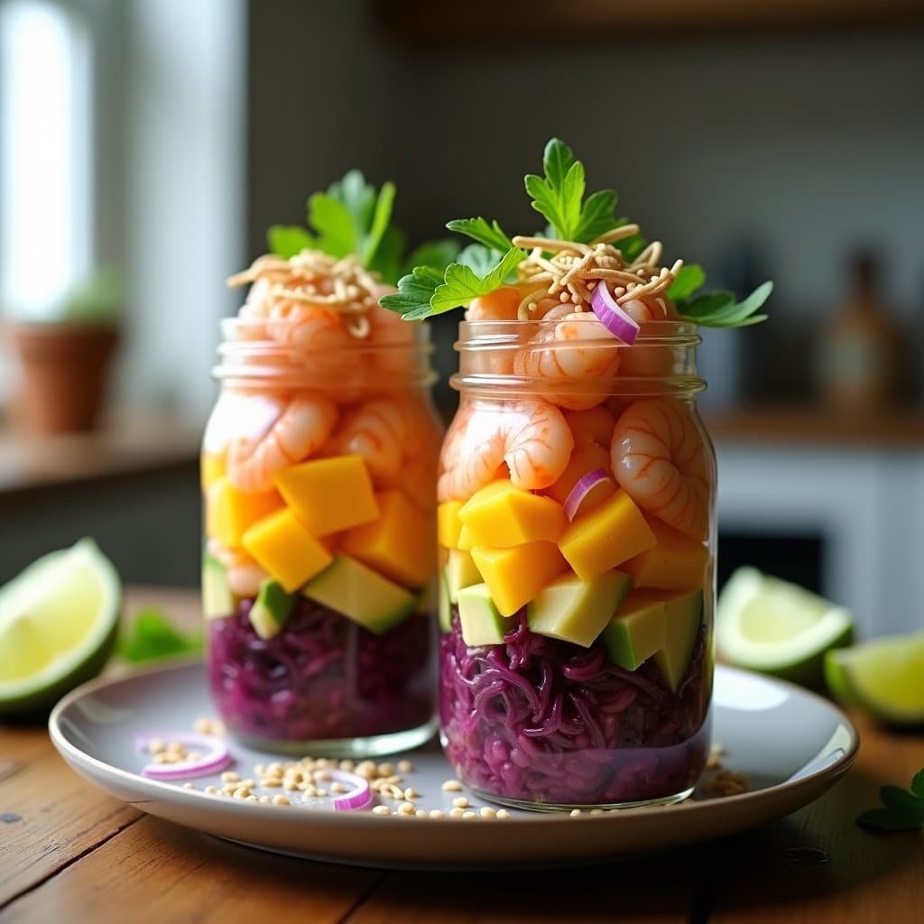 Ceviche de Langostinos con Mango y Aguacate: Receta Peruana en Vaso para Llevar