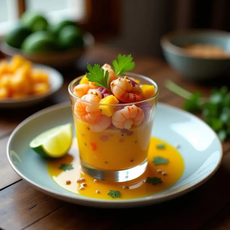Ceviche de Langostinos con Mango y Cúrcuma: Receta Peruana Gourmet con Superalimentos