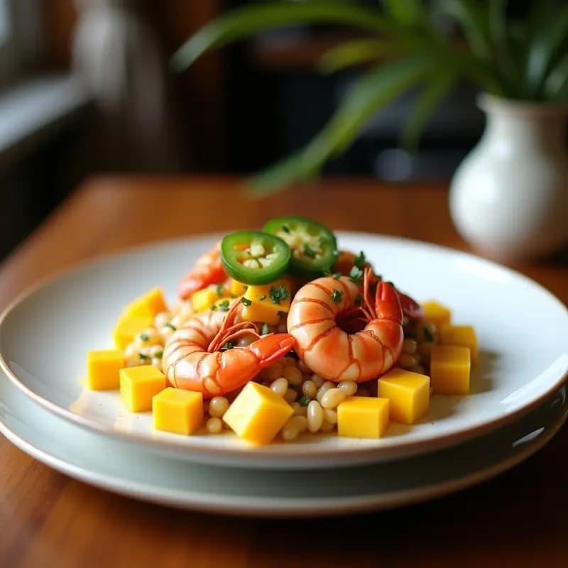 Ceviche de Langostinos con Mango y Jalapeño: Receta Peruanomexicana Fresca y Picante