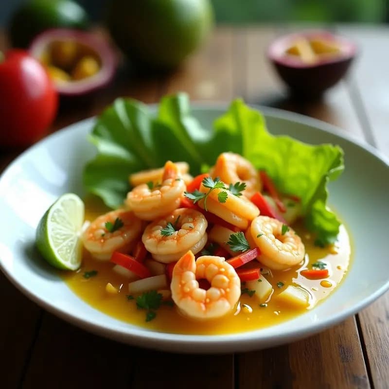 Ceviche de Langostinos con Maracuyá y Jengibre: Receta Costarricense Fresca y Ácida
