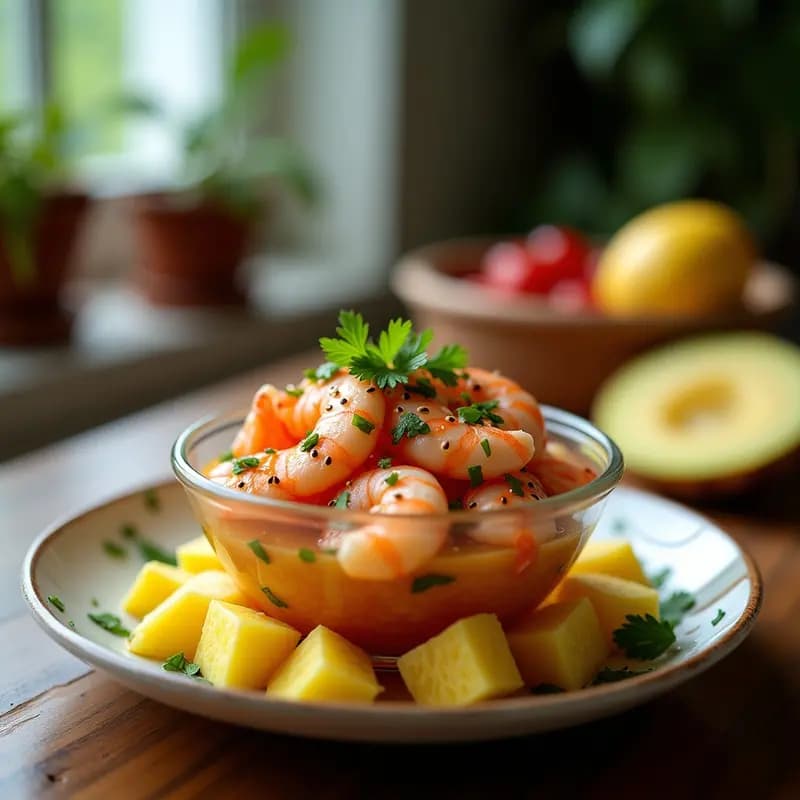Ceviche de Langostinos con Piña y Chile de Árbol: Receta Peruana Exótica y sin Cocción