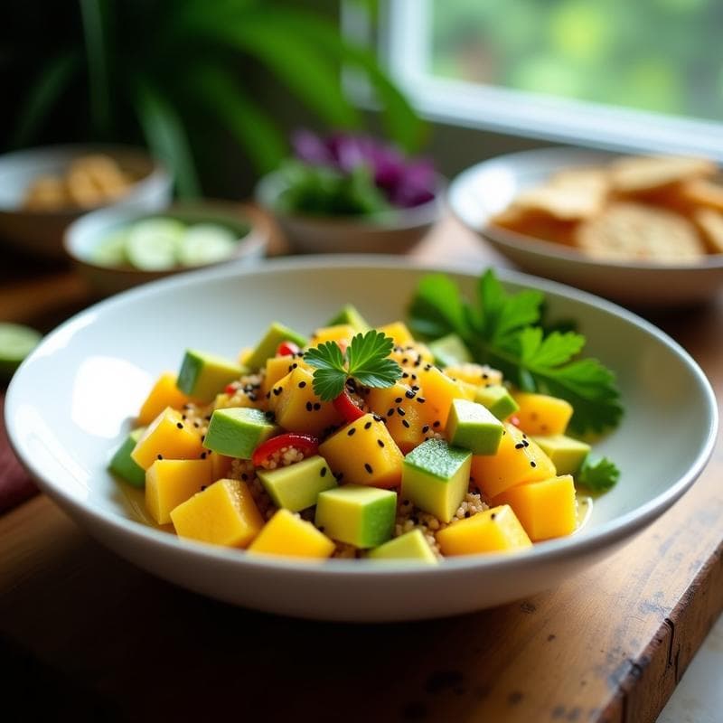Ceviche de Mango y Aguacate con Leche de Limón y Chile: Receta Tailandesa Vegana y Picante