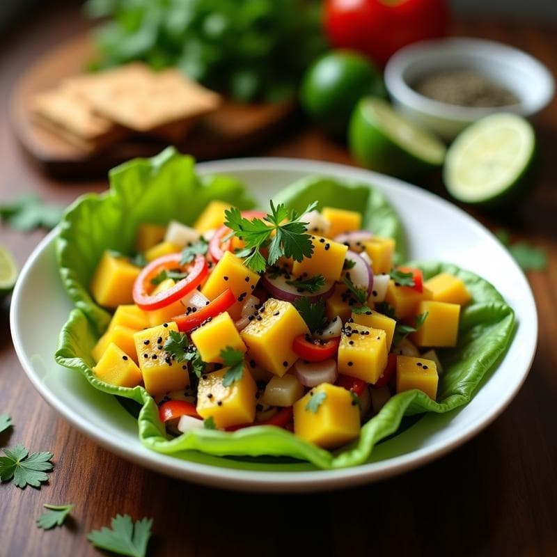 Ceviche de Mango y Algas Wakame: Receta Peruana Vegana con Toque Ácido