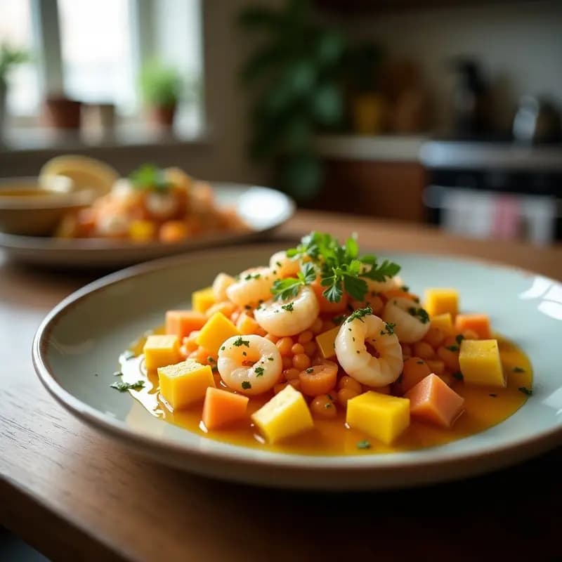 Ceviche de Mango Biche y Camarones: Receta Ecuatoriana con Toque de Naranja Sanguina