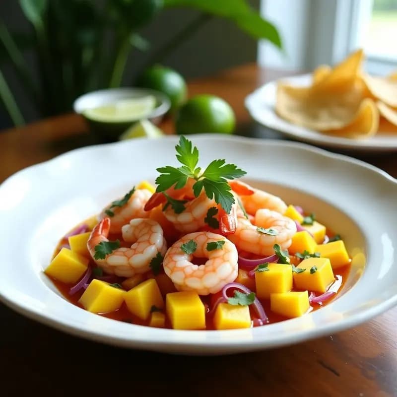 Ceviche de Mango y Camarones Encurtidos: Receta Peruana con Toque Dulce y Ácido
