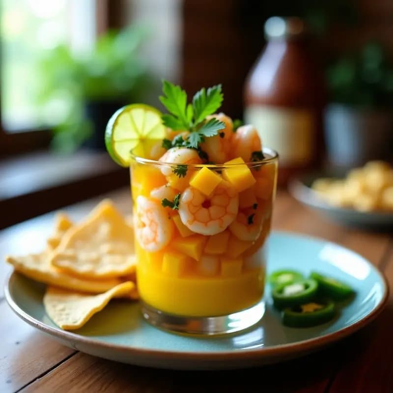 Ceviche de Mango y Camarones con Jalapeño: Receta Fusion Mexicana-Peruana Refrescante