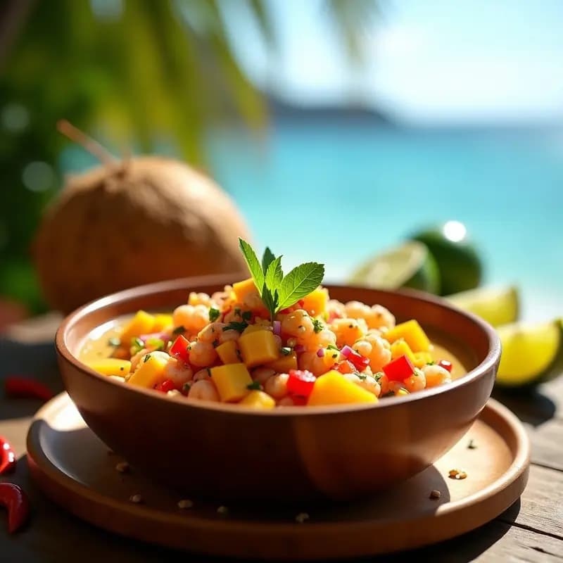 Ceviche de Mango y Camarones al Kokoda: Receta Fijiana-N Bombardera de Vitamina C