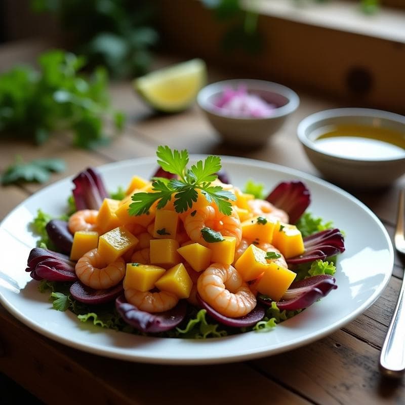Ceviche de Mango y Camarones: Receta Peruana con Leche de Tigre y Maíz Morado