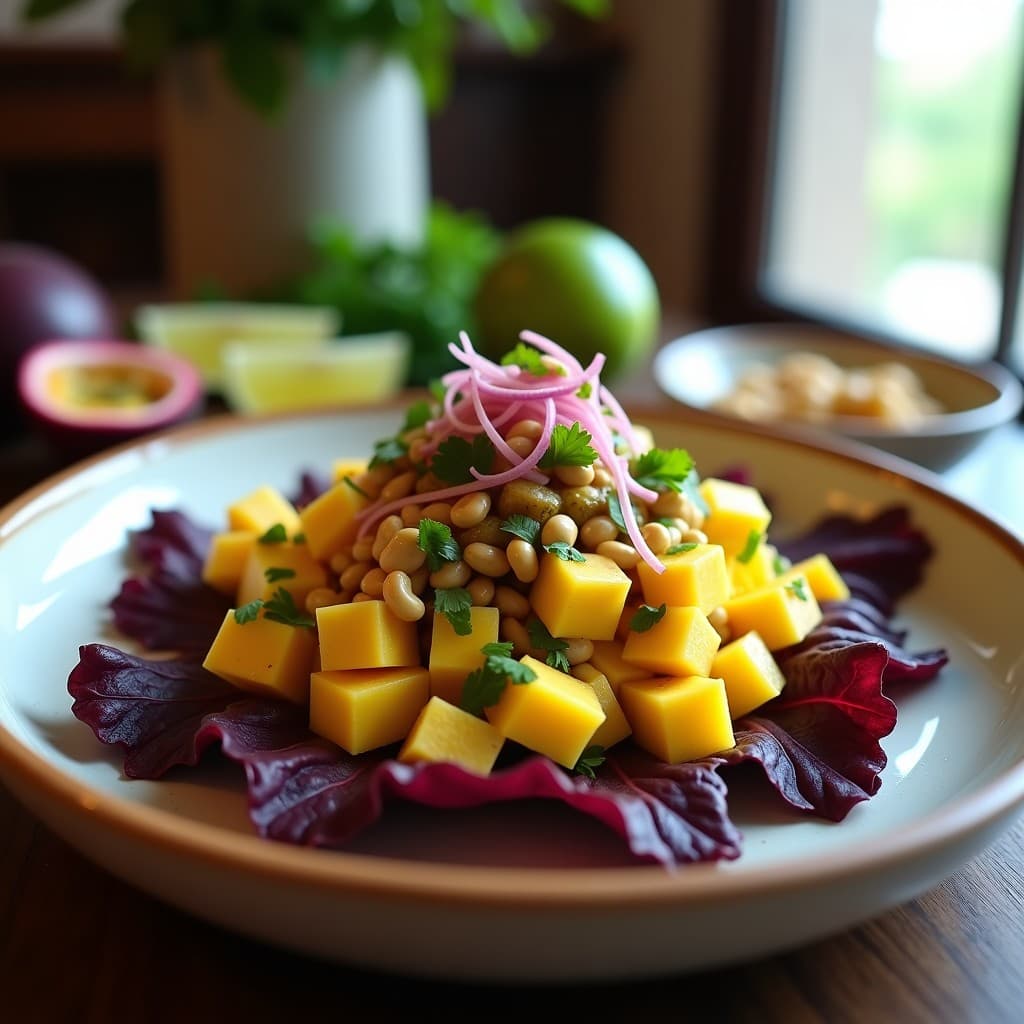 Ceviche de Mango y Champiñones: Receta Vegana Peruana con Leche de Tiger de Maracuyá