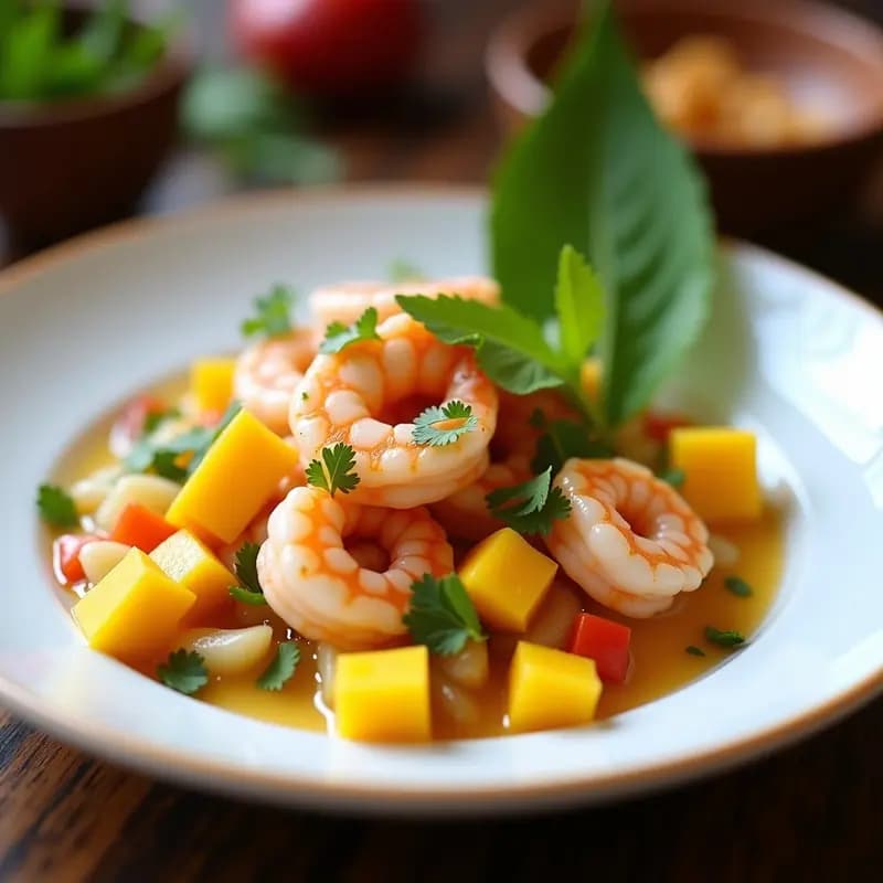 Ceviche de Mango y Langostino con Leche de Coco: Receta Peruana Tropical y Sin Lactosa