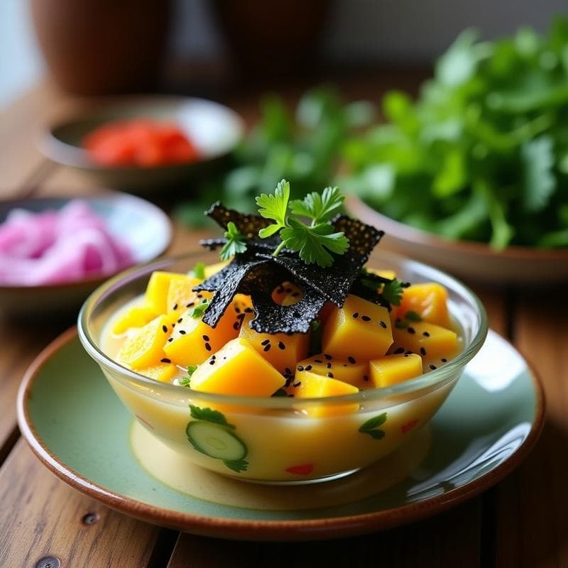 Ceviche de Mango y Pepino con Algas Nori: Receta Peruano-Japonesa Sin Cocción y Sin Pescado