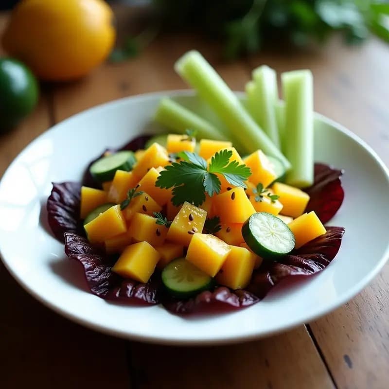 Ceviche de Mango y Pepino con Algas: Receta Peruana Vegana y Crudivegana sin Cocción