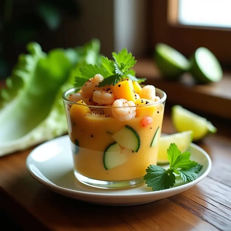 Ceviche de Mango y Pepino con Camarones: Receta Fusión Mexicana-Tailandesa Fresca