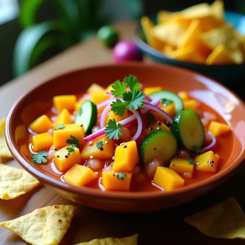 Ceviche de Mango y Pepino con Salsa de Chile Habanero: Receta Mexicana sin Pescado