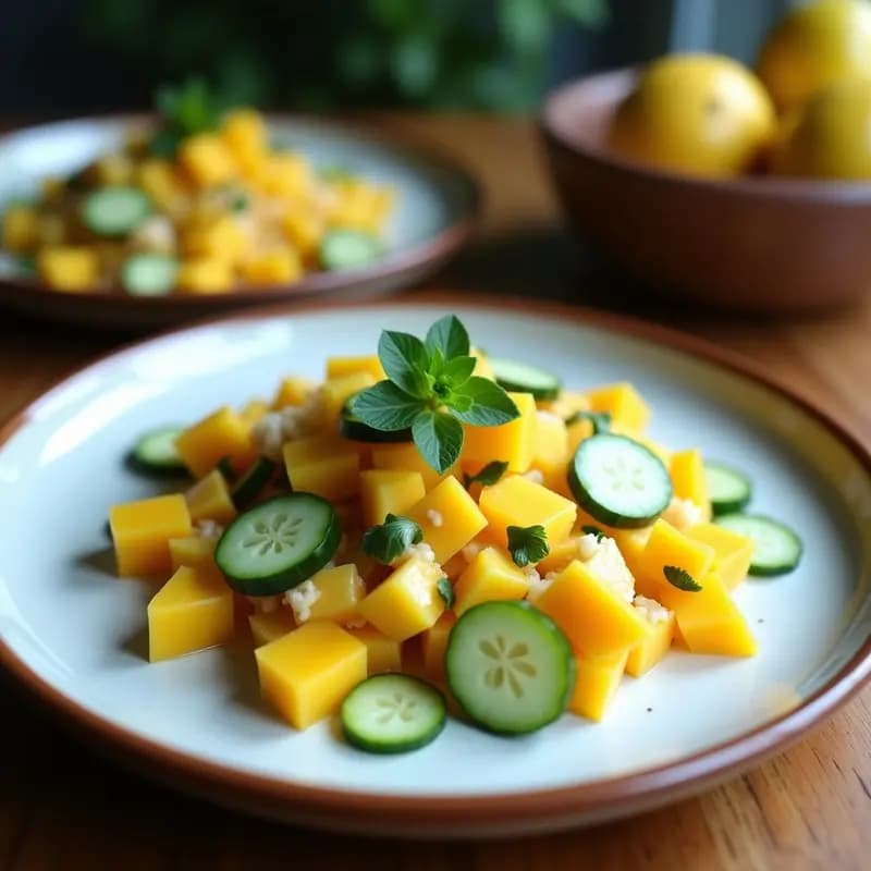 Ceviche de Mango y Pepino con Leche de Coco: Entrante Tailandes Sin Cocción y Refrescante