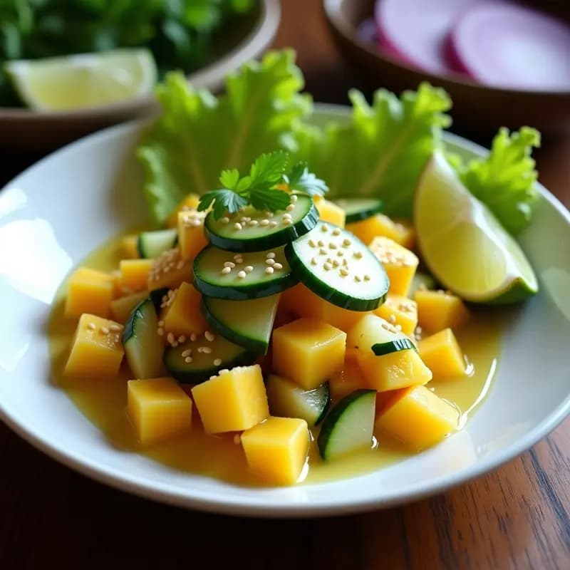 Ceviche de Mango y Pepino con Leche de Tigre de Mariscos: Receta Peruviana Vegana