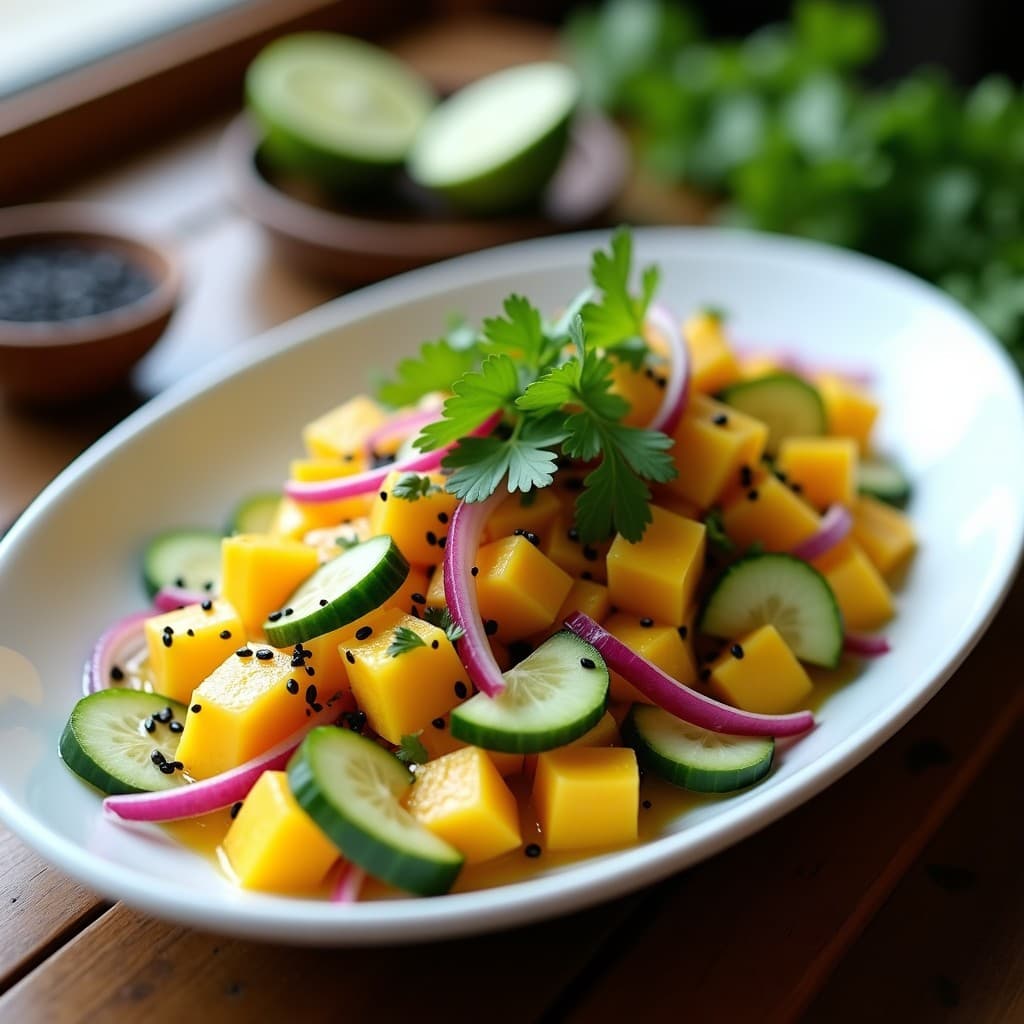 Ceviche de Mango y Pepino con Lechuga de Mar: Receta Peruana Vegana y Fresca