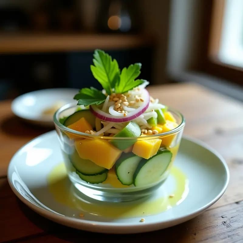 Ceviche de Mango y Pepino con Lechuga de Mar: Receta Filipina Refrescante y Sin Pescado