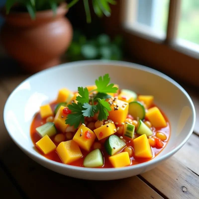 Ceviche de Mango y Pepino con Salsa de Chili de Árbol: Receta Vegana y Picante