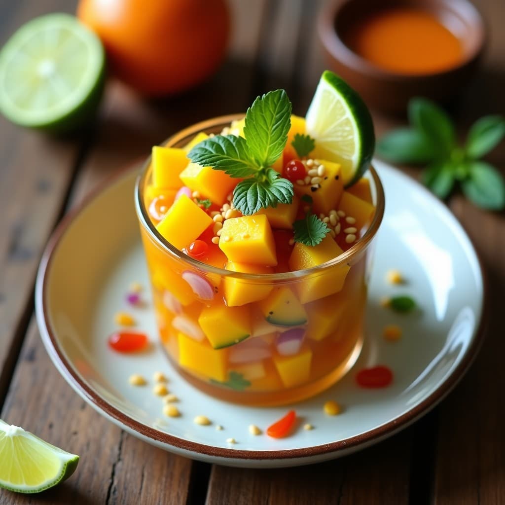 Ceviche de Mango y Pepino con Vinagreta de Chile Habanero: Receta Vegana de El Salvador