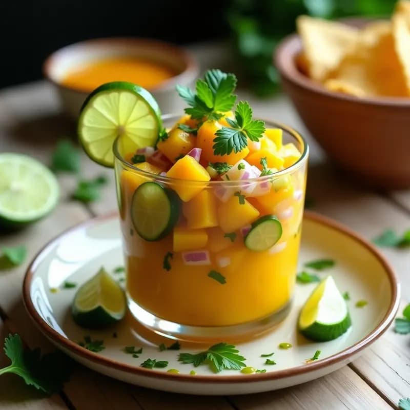 Ceviche de Mango y Pepino con Vinagreta de Lima: Receta Peruana Fresca y Sin Mariscos