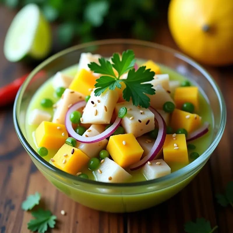 Ceviche de Mango y Pescado Blanco: Receta Mexicana-Peruana Fresca y Sin Cocción