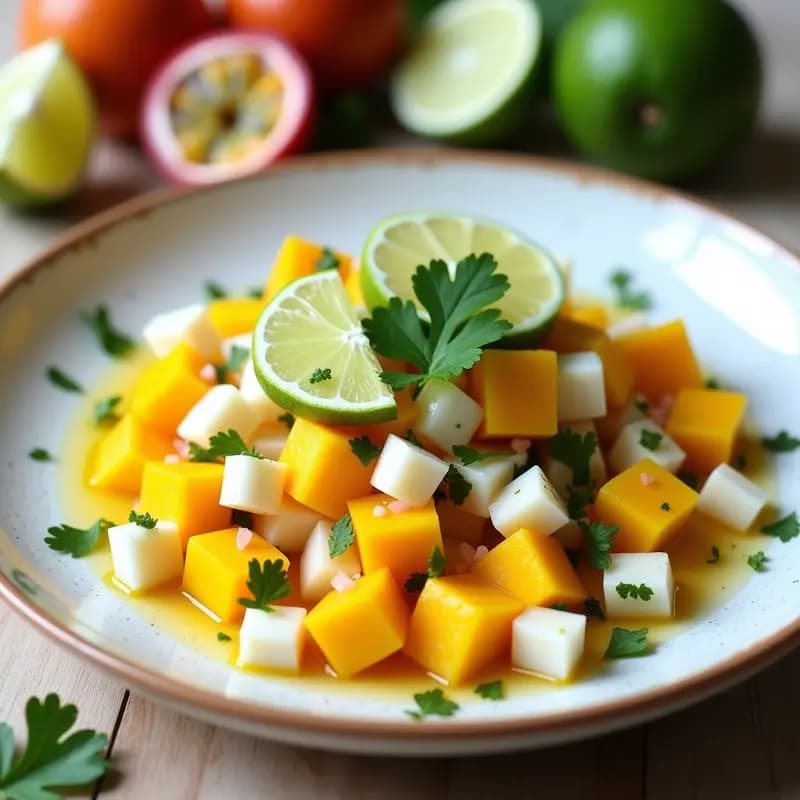 Ceviche de Mango y Pescado Blanco: Receta Ecuatoriana con Toque de Maracuyá y Baja en Calorías