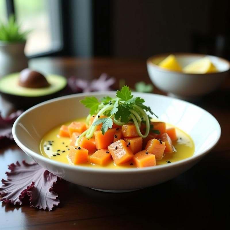 Ceviche de Mango y Salmón Ahumado: Receta Nikkei Keto y Sin Lactosa