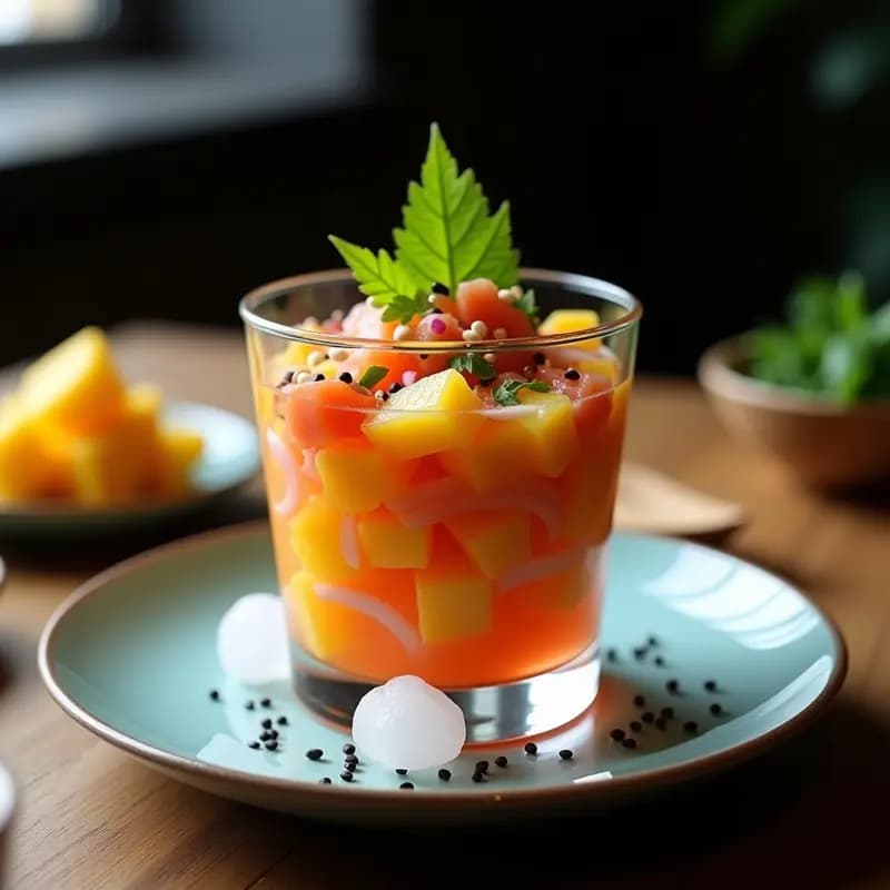 Ceviche de Mango y Salmón Ahumado: Entrante Peruanos-Japonés Sin Cocción