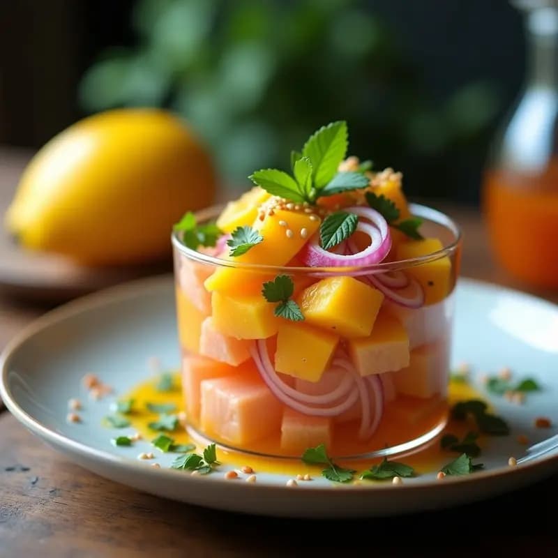 Ceviche de Mango y Salmón: Receta Peruana Fusion Ligera y Refrescante