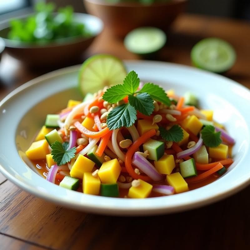 Ceiche de Mango Verde y Cacahuete: Receta Tailandesa Vegana con Toque Picante