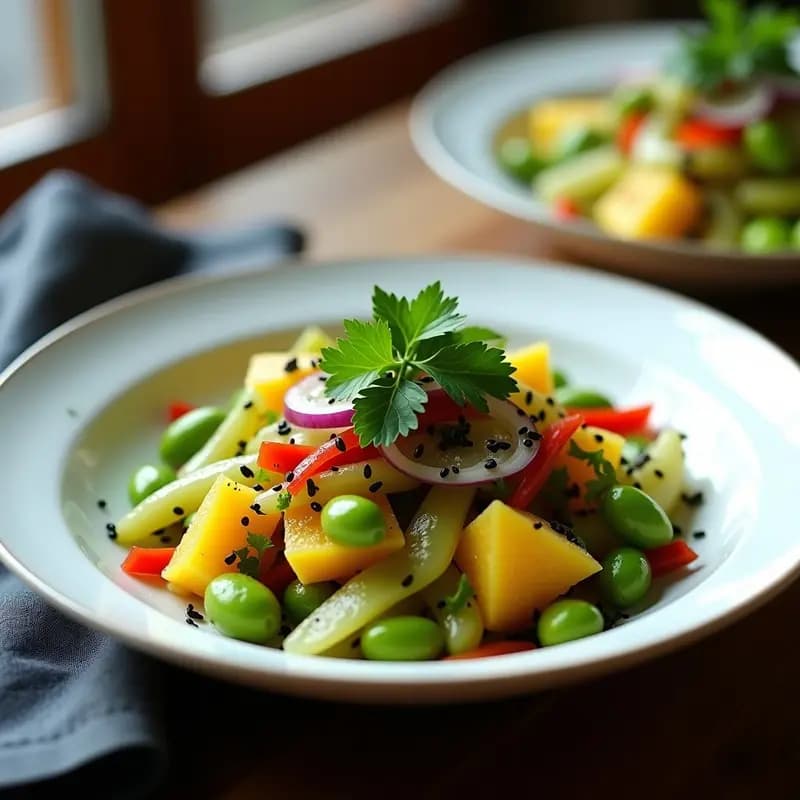 Ceviche de Mango Verde y Edamame: Receta Peruana-Japonesa Crudivegana y Picante